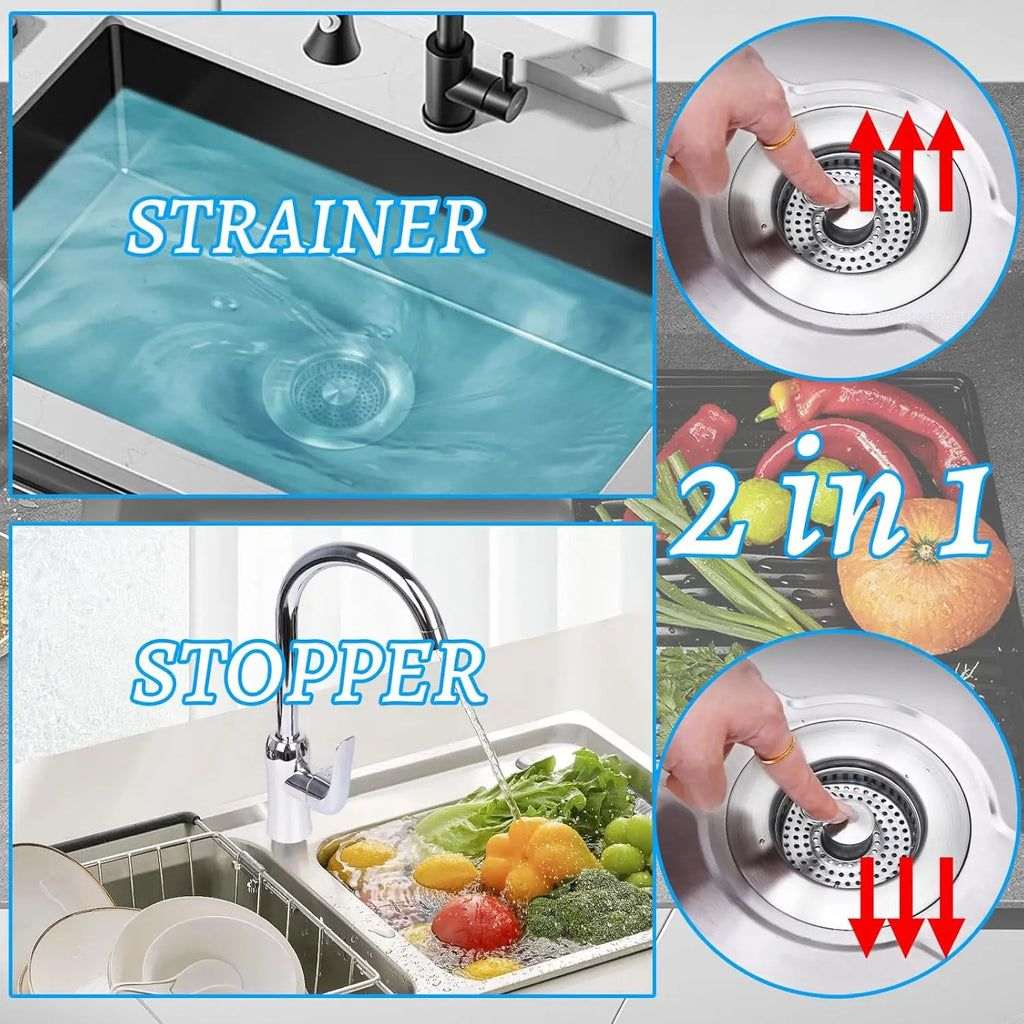 3-in-1 Sink Drain Strainer - Universal Pop-Up Stopper