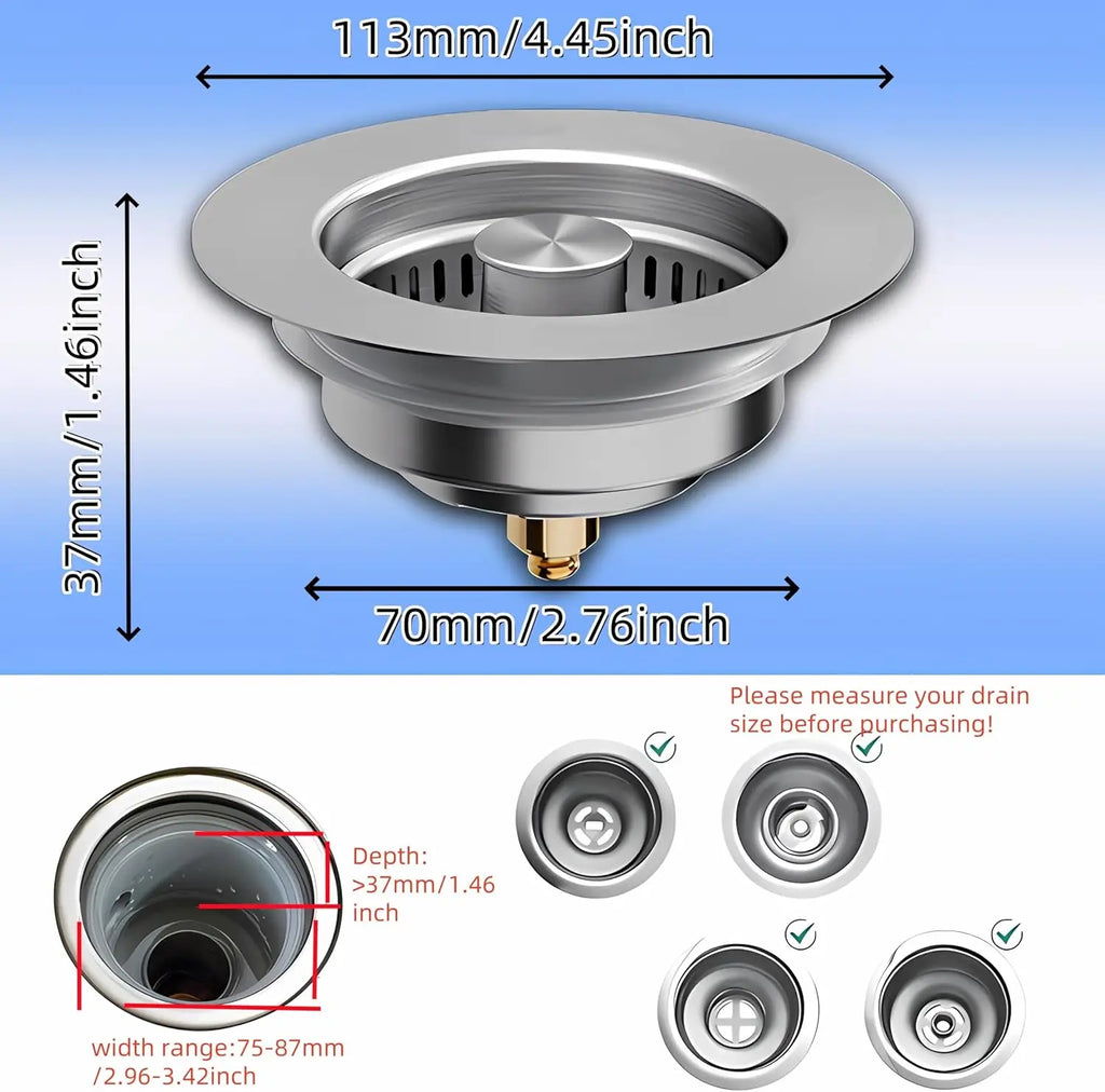 3-in-1 Sink Drain Strainer - Universal Pop-Up Stopper