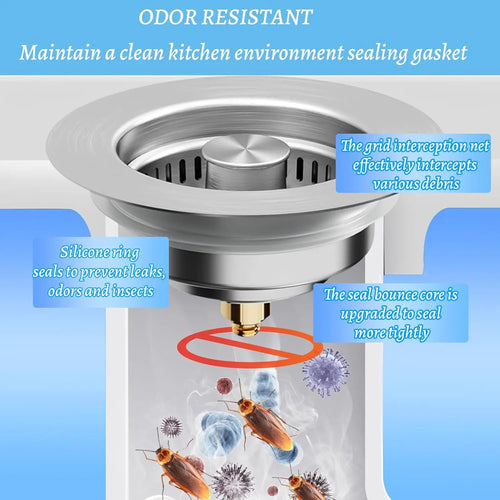 3-in-1 Sink Drain Strainer - Universal Pop-Up Stopper