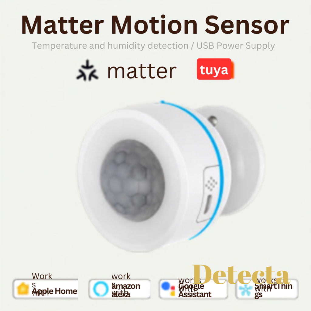 Detecta Matter Thread PIR Motion Sensor | Works with HomeKit, Alexa & Google Home | USB-C | 1/2-Pack Detecta