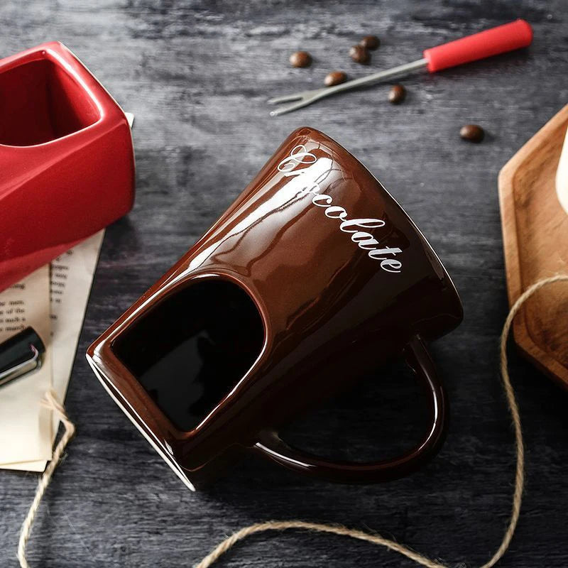 European Chocolate Fondue Cup - 130ml Ceramic with Fork