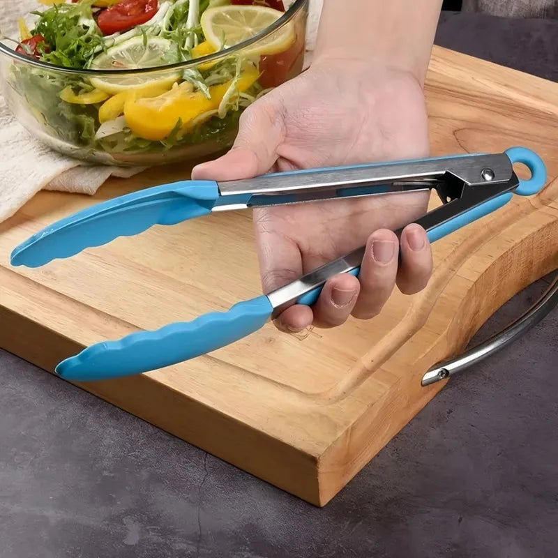 Anti-Slip Cooking Tongs - Stainless Steel Food Clip