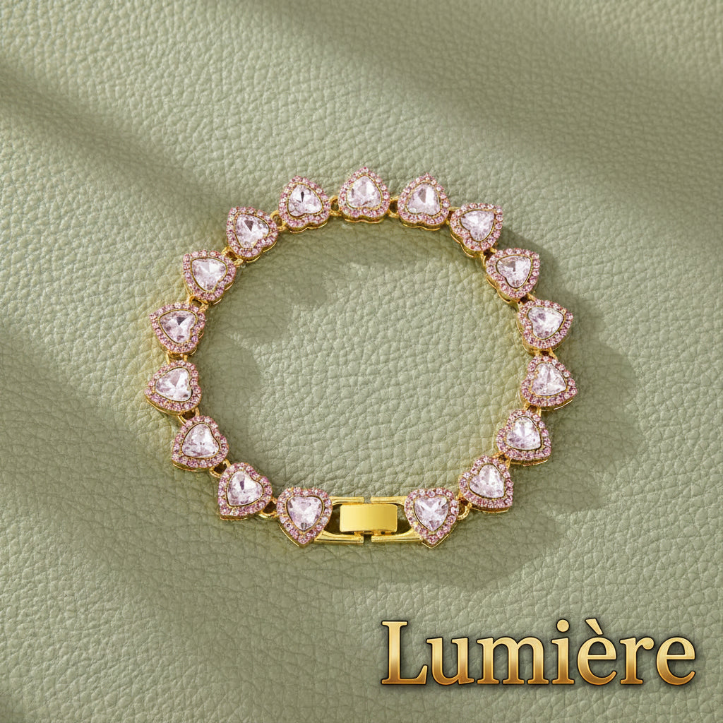 Lumière Heart Tennis Chain Set — Rhinestone Necklace & Bracelet
