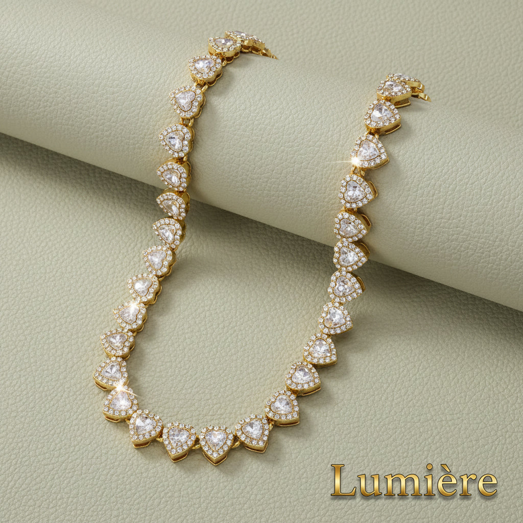 Lumière Heart Tennis Chain Set — Rhinestone Necklace & Bracelet