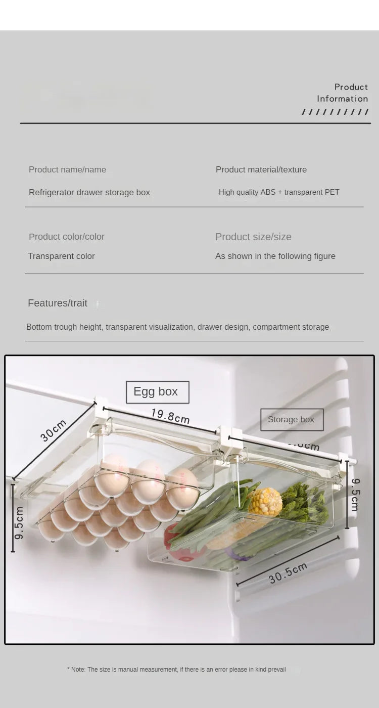 Under-Shelf Fridge Organizer - Drawer Box for Fruits and Eggs