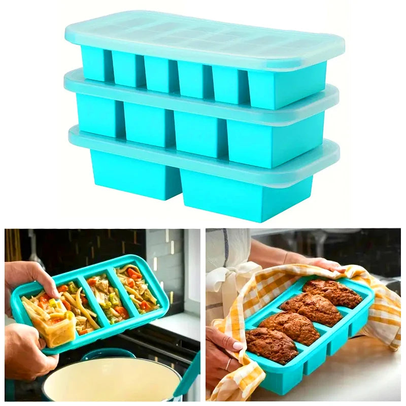 Silicone Freezer Mold - Multi-Grid Food Storage with Lid