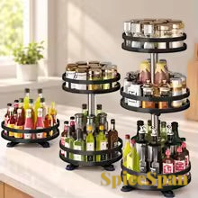 Gr8est SpiceSpin rotating spice rack organizers in various tiers on a kitchen countertop for organized storage