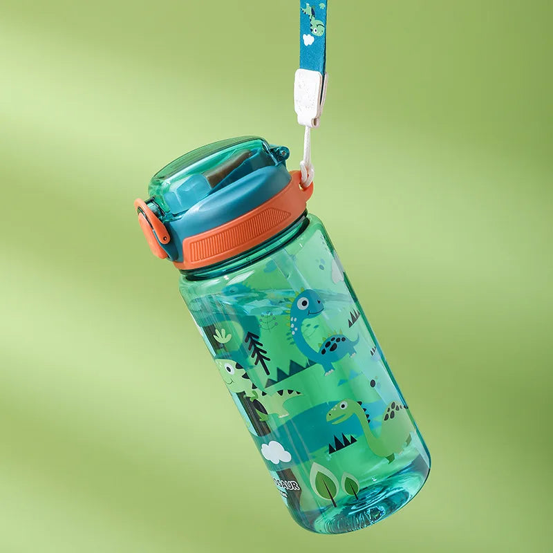 Cartoon Animal Water Bottle - 600ml Kids Straw Cup with Safety Lock