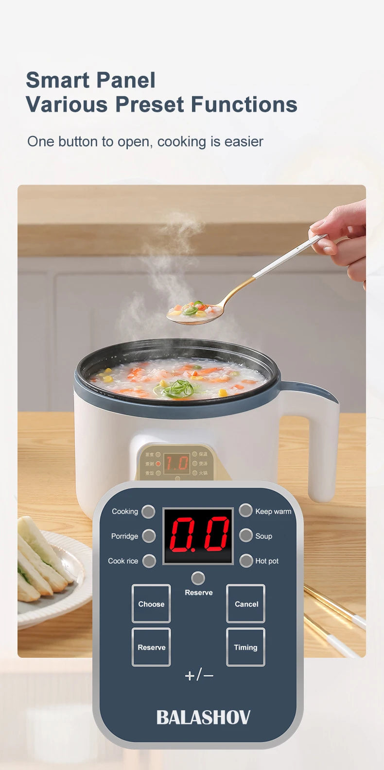 1.7L Electric Rice Cooker - Multi-Function Steamer Pot
