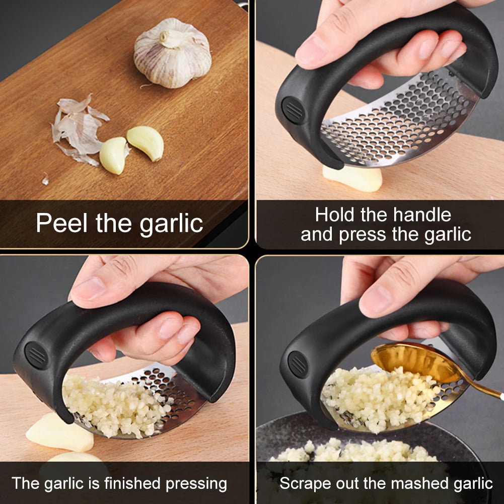 Stainless Steel Garlic Press - Manual Crusher and Chopper