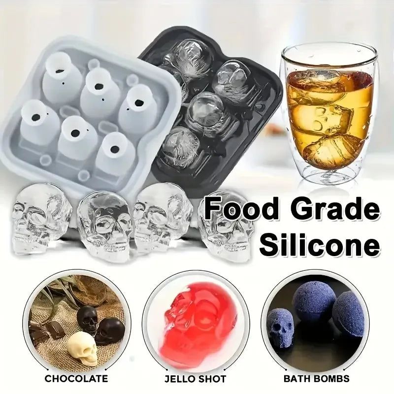 Halloween Skull Ice Cube Mold - 3D Silicone Tray for Parties