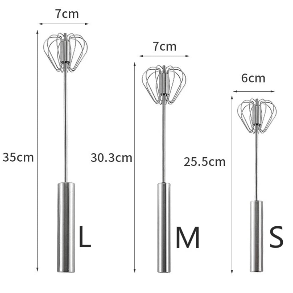 Semi-Automatic Egg Beater - Self-Turning Stainless Steel Whisk