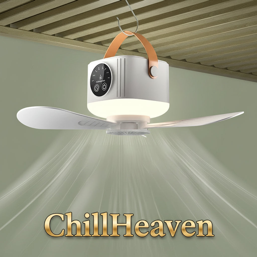ChillHeaven — Portable Rechargeable Ceiling & Floor Fan with LED Light