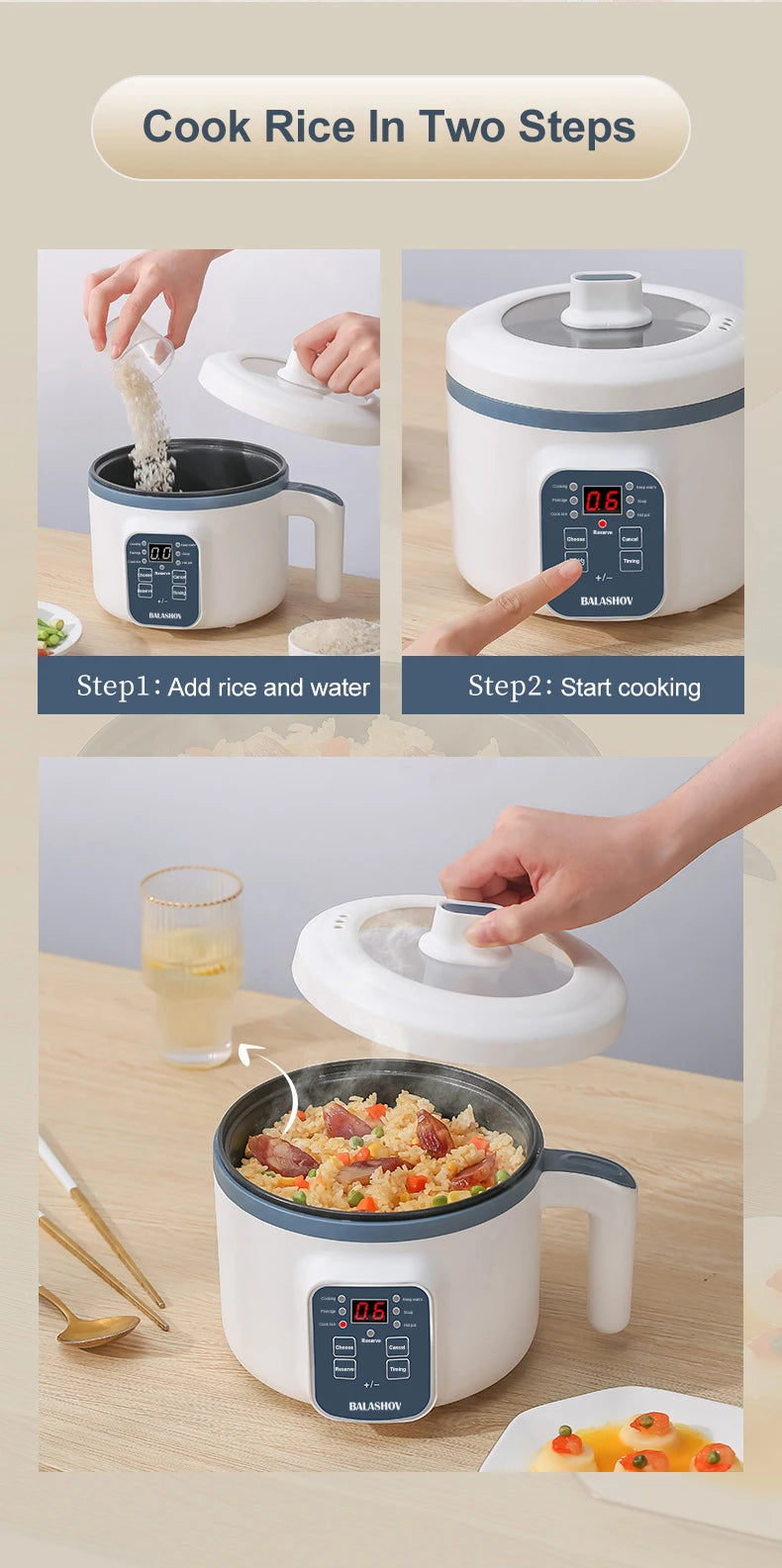 1.7L Electric Rice Cooker - Multi-Function Steamer Pot