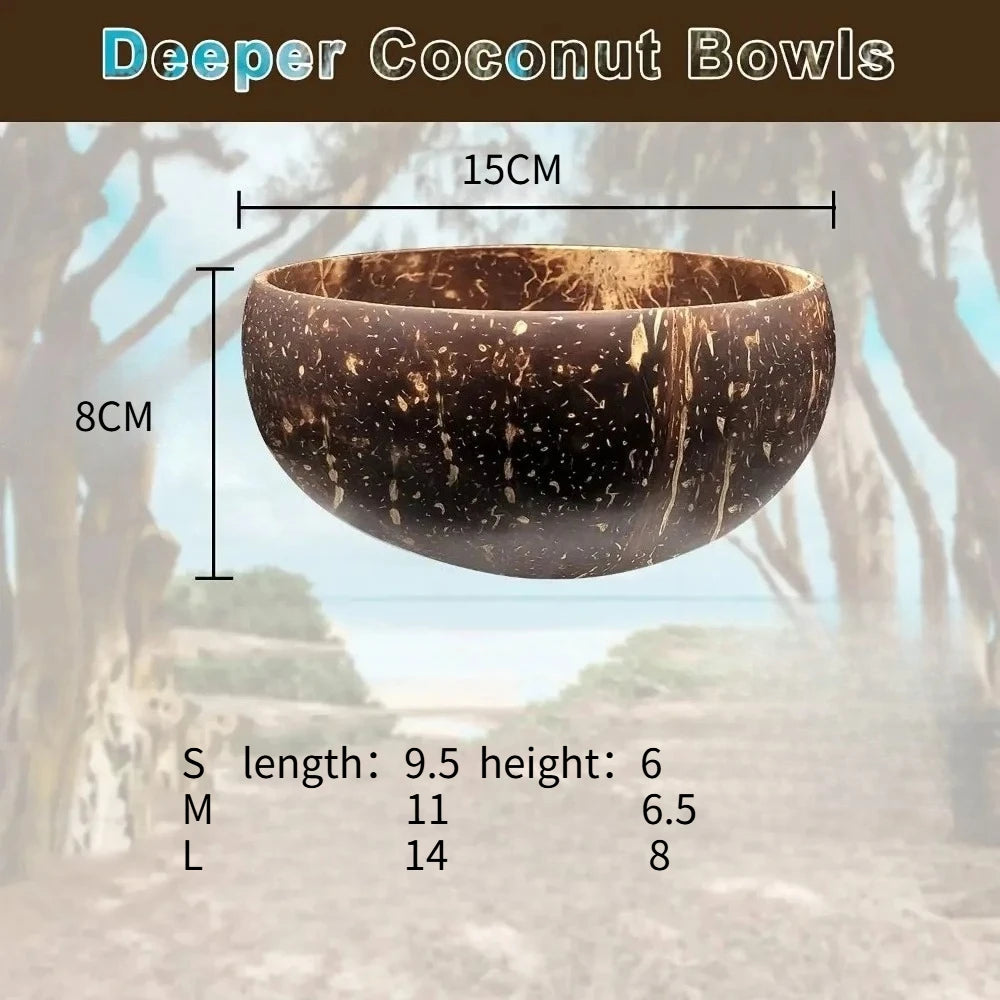 Natural Coconut Bowl Set - Polished Bowls with Wooden Spoons
