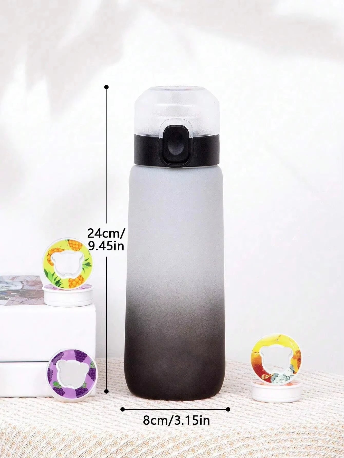 Flavored Water Bottle - 650ml Frosted Black with Scent Pod