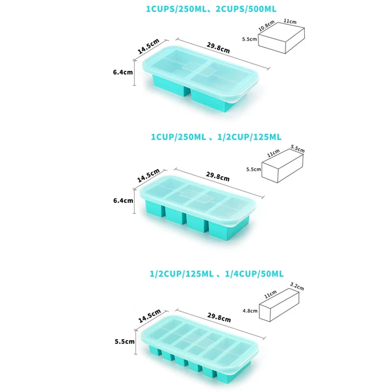 Silicone Freezer Mold - Multi-Grid Food Storage with Lid