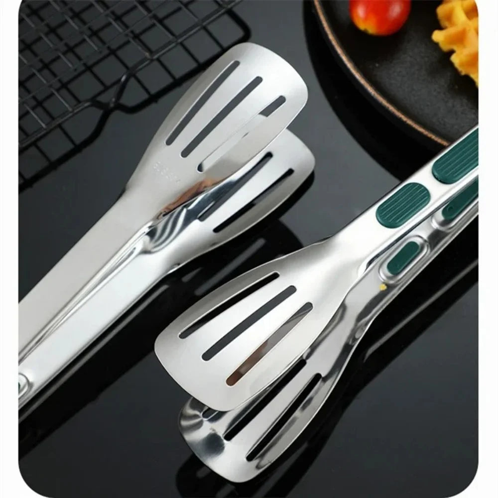 Stainless Steel Food Tongs - Non-Slip BBQ and Kitchen Clamp