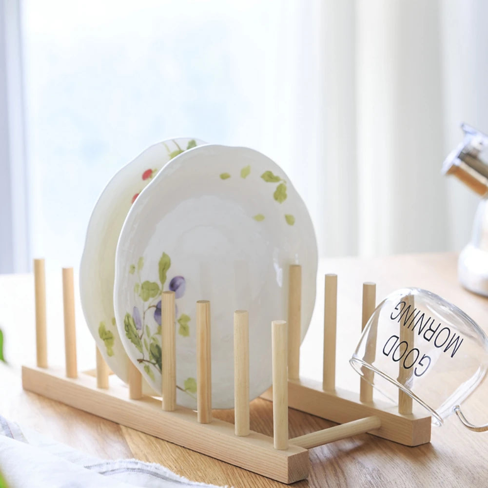 Wooden Dish Drying Rack - Multi-Purpose Plate and Cup Organizer