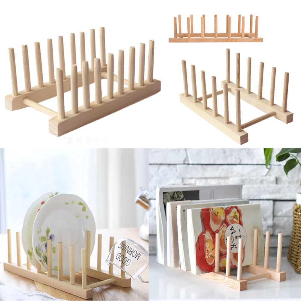 Wooden Dish Drying Rack - Multi-Purpose Plate and Cup Organizer