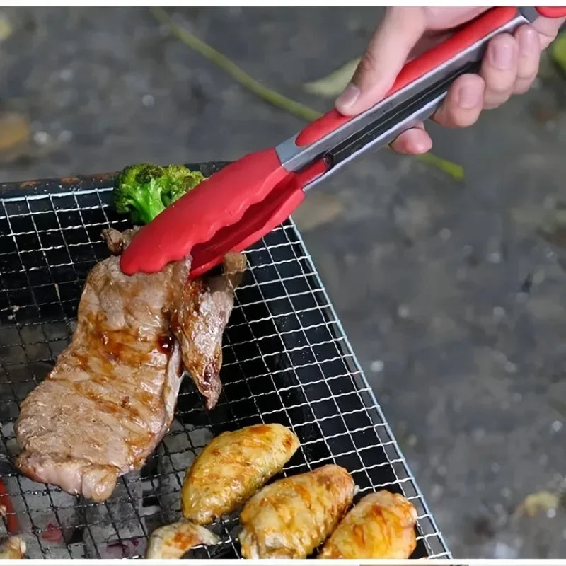 Anti-Slip Cooking Tongs - Stainless Steel Food Clip