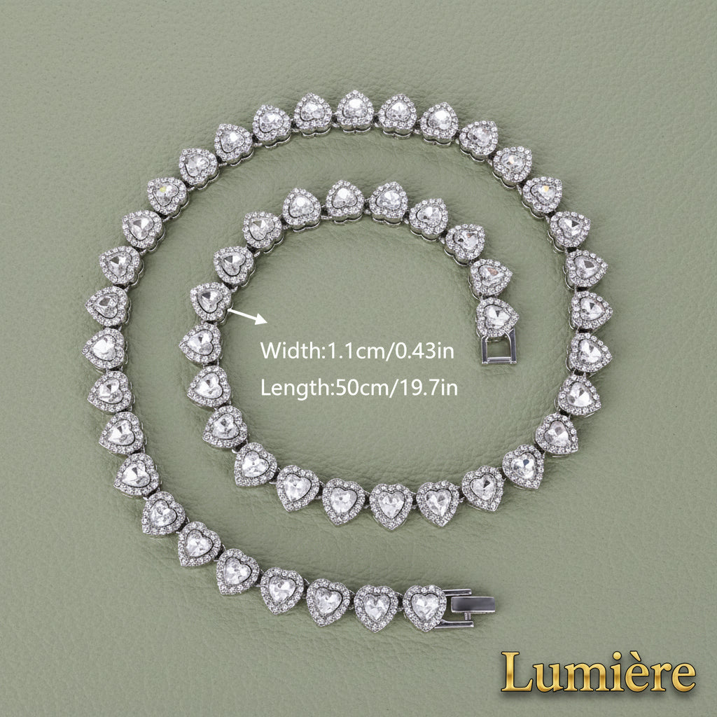 Lumière Heart Tennis Chain Set — Rhinestone Necklace & Bracelet