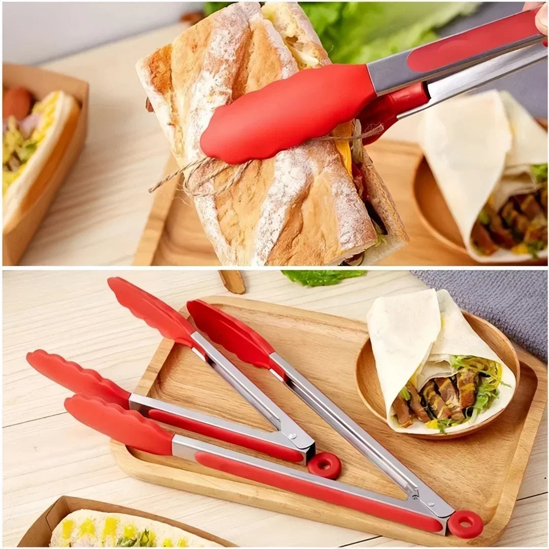 Anti-Slip Cooking Tongs - Stainless Steel Food Clip