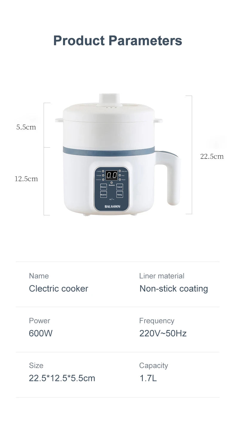 1.7L Electric Rice Cooker - Multi-Function Steamer Pot