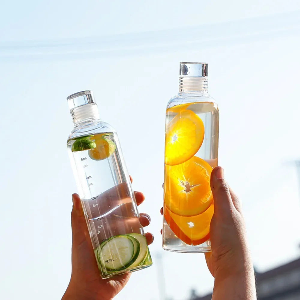 Glass Water Bottle with Leak-Proof Lid, Reusable Eco-Friendly Drinking Bottle Travel Mug for Drinks and Sauces