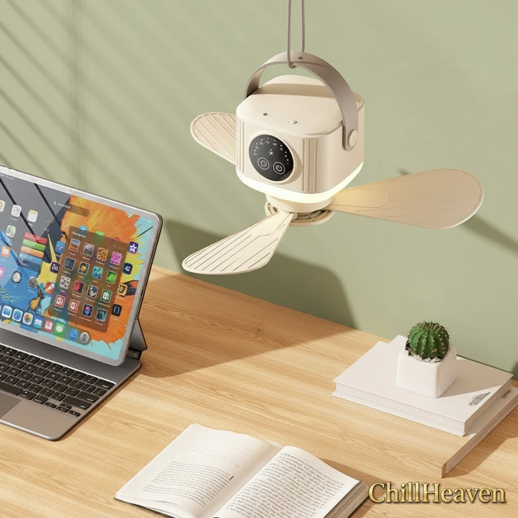 ChillHeaven — Portable Rechargeable Ceiling & Floor Fan with LED Light
