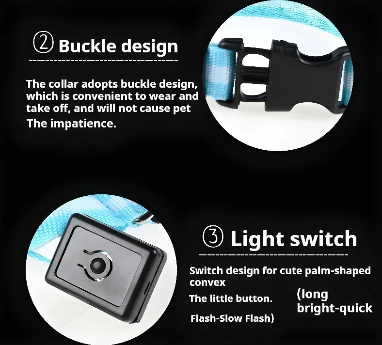 LED Dog Collar — Nylon Glow-in-the-Dark Night Safety Collar