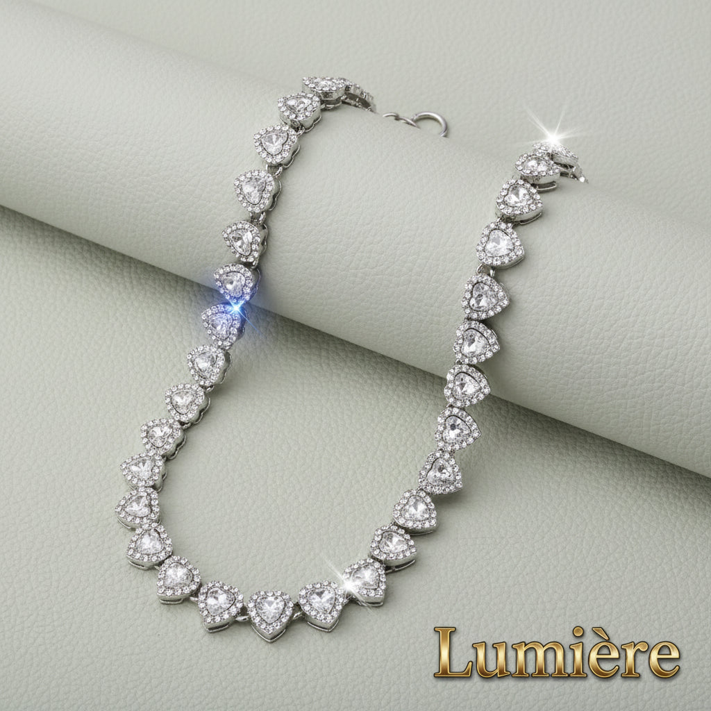 Lumière Heart Tennis Chain Set — Rhinestone Necklace & Bracelet