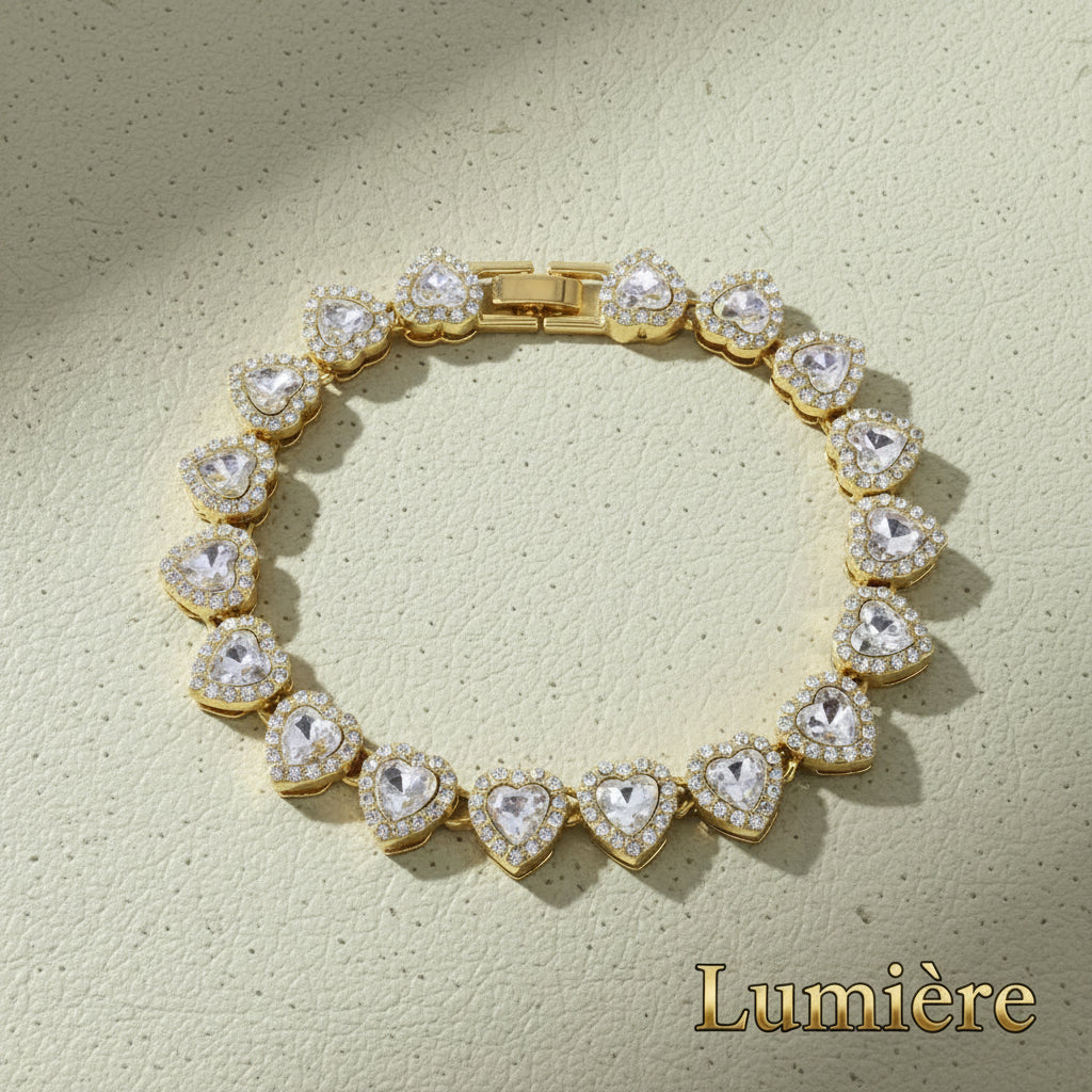 Lumière Heart Tennis Chain Set — Rhinestone Necklace & Bracelet