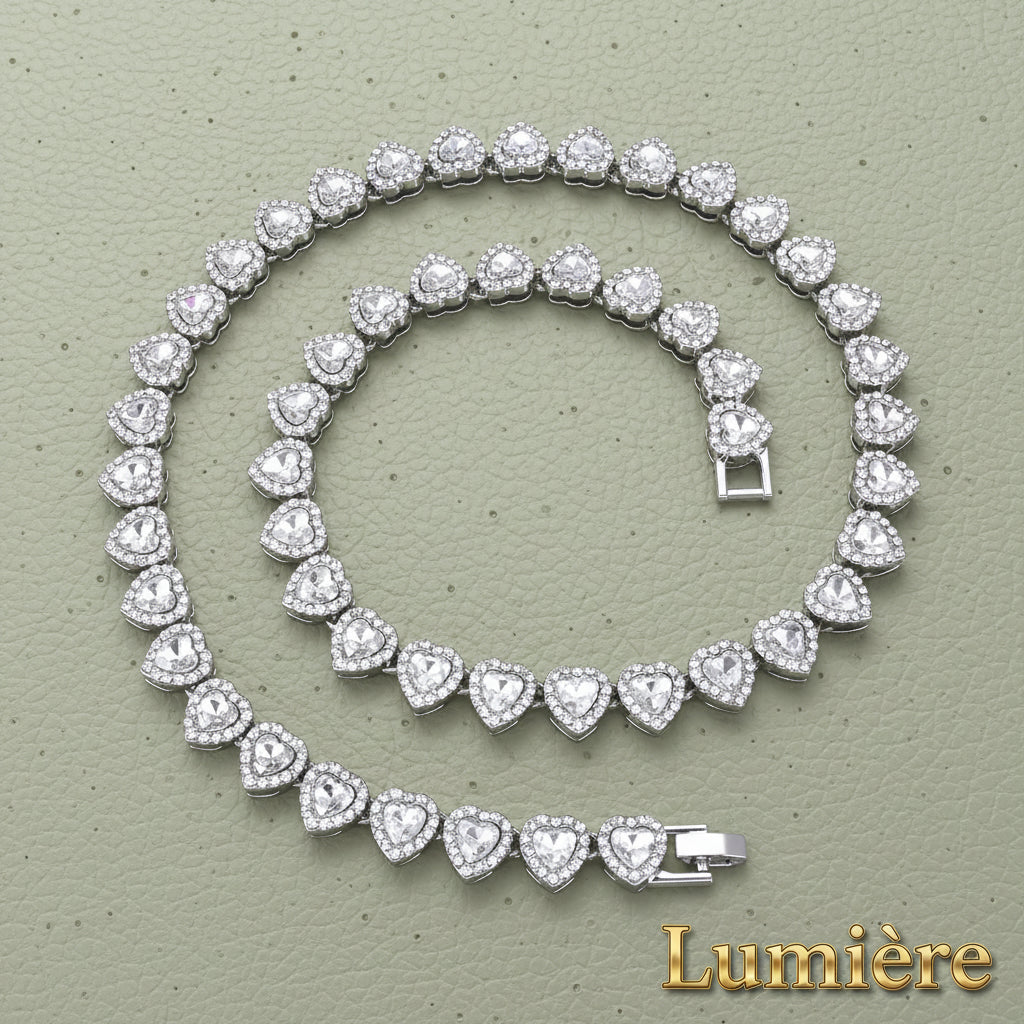 Lumière Heart Tennis Chain Set — Rhinestone Necklace & Bracelet