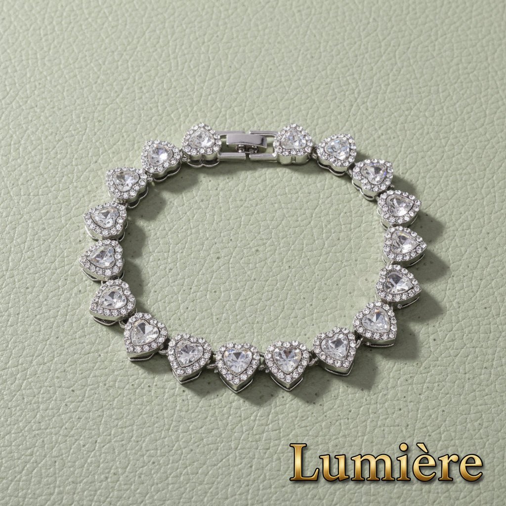 Lumière Heart Tennis Chain Set — Rhinestone Necklace & Bracelet