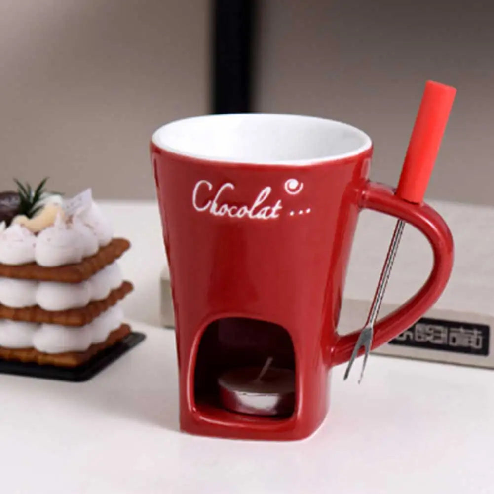 European Chocolate Fondue Cup - 130ml Ceramic with Fork