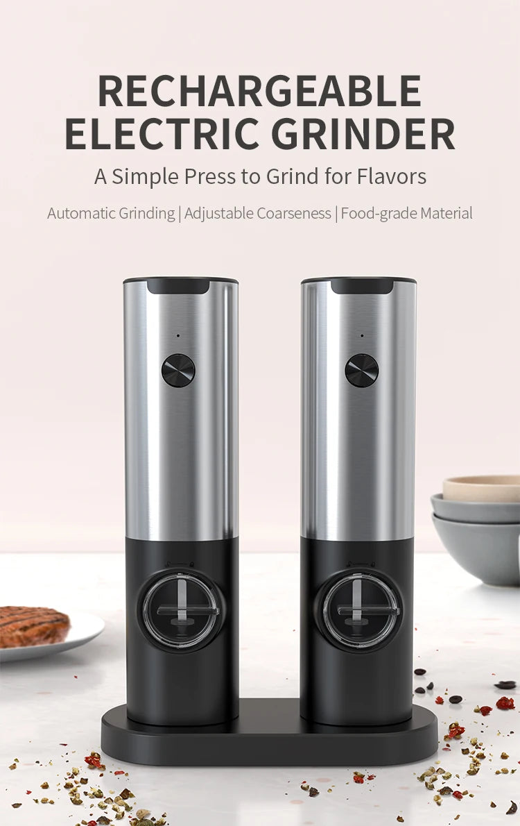 Automatic Pepper Grinder - USB Rechargeable with Adjustable Coarseness