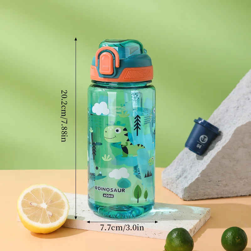 Cartoon Animal Water Bottle - 600ml Kids Straw Cup with Safety Lock