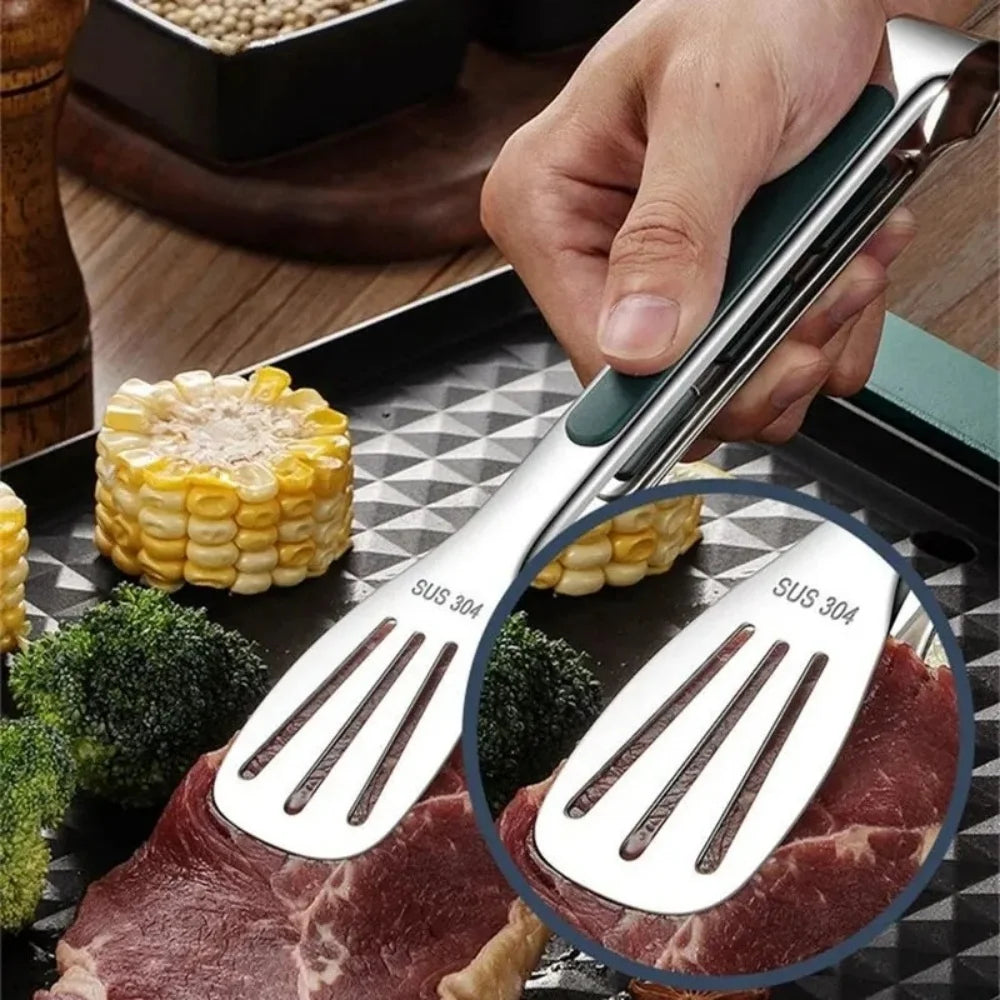 Stainless Steel Food Tongs - Non-Slip BBQ and Kitchen Clamp