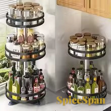 Gr8est multi-tier rotating spice rack organizers in black stainless steel for kitchen pantry and countertop storage