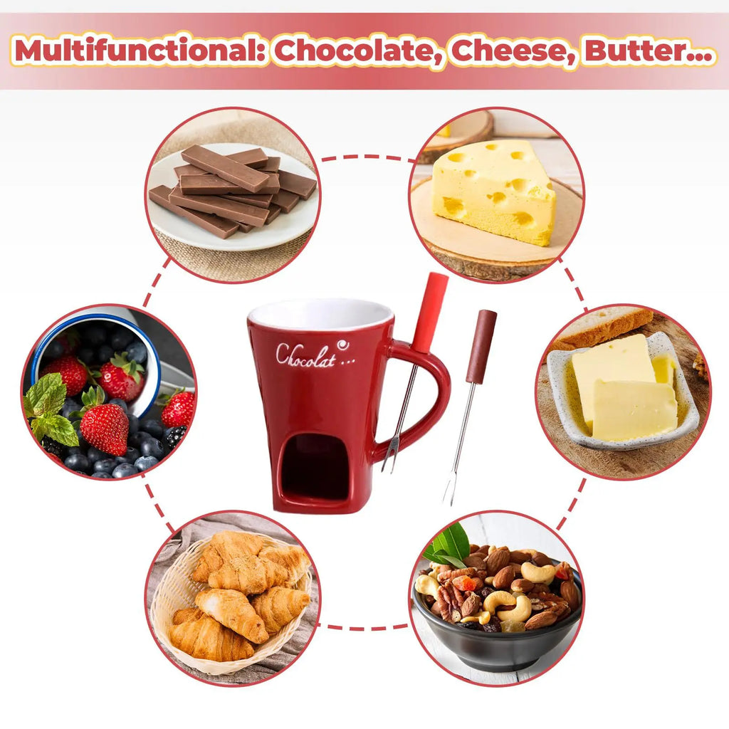 European Chocolate Fondue Cup - 130ml Ceramic with Fork