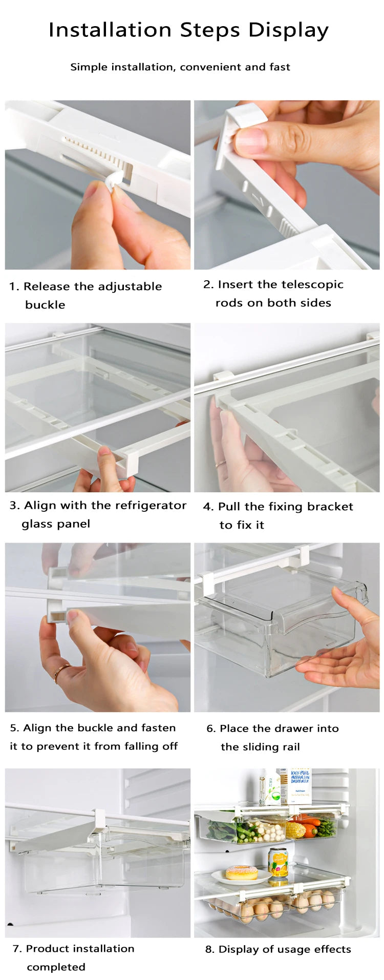 Under-Shelf Fridge Organizer - Drawer Box for Fruits and Eggs