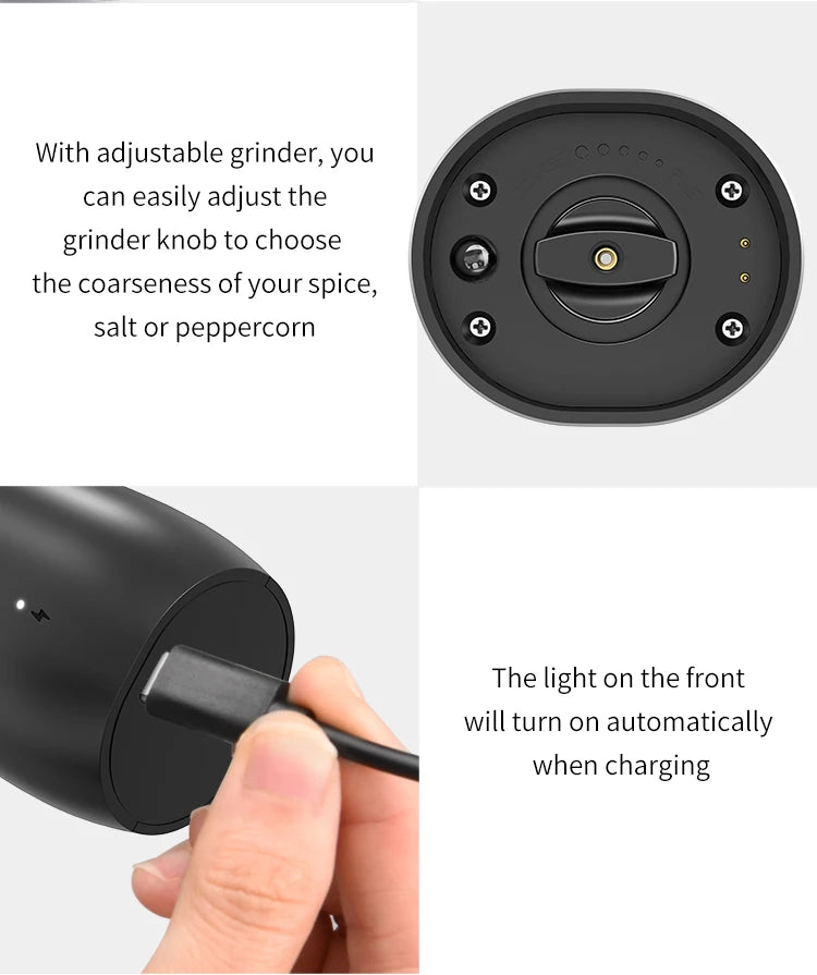 Automatic Pepper Grinder - USB Rechargeable with Adjustable Coarseness