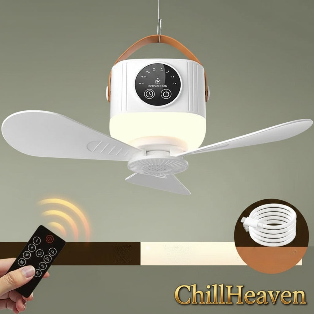 ChillHeaven — Portable Rechargeable Ceiling & Floor Fan with LED Light