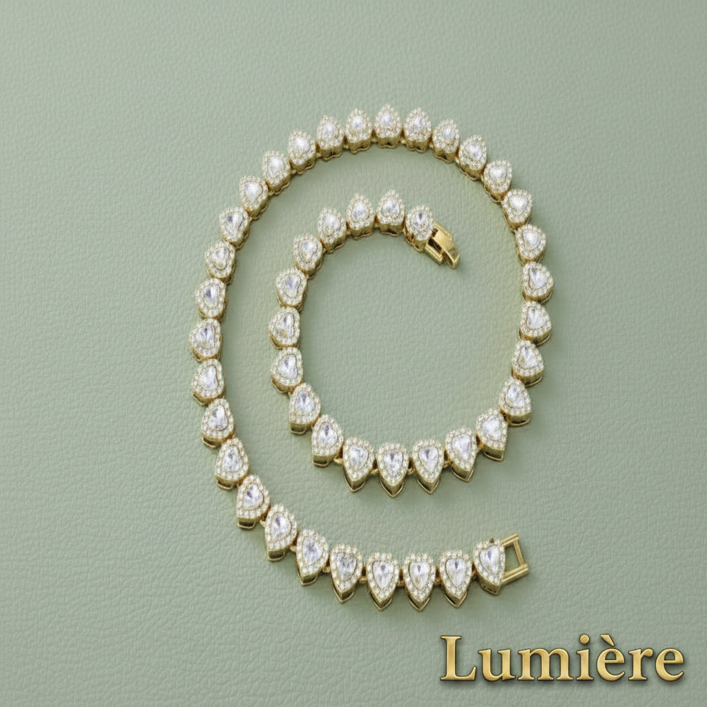 Lumière Heart Tennis Chain Set — Rhinestone Necklace & Bracelet