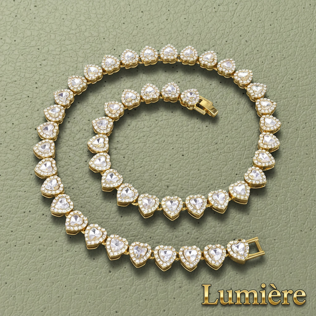 Lumière Heart Tennis Chain Set — Rhinestone Necklace & Bracelet