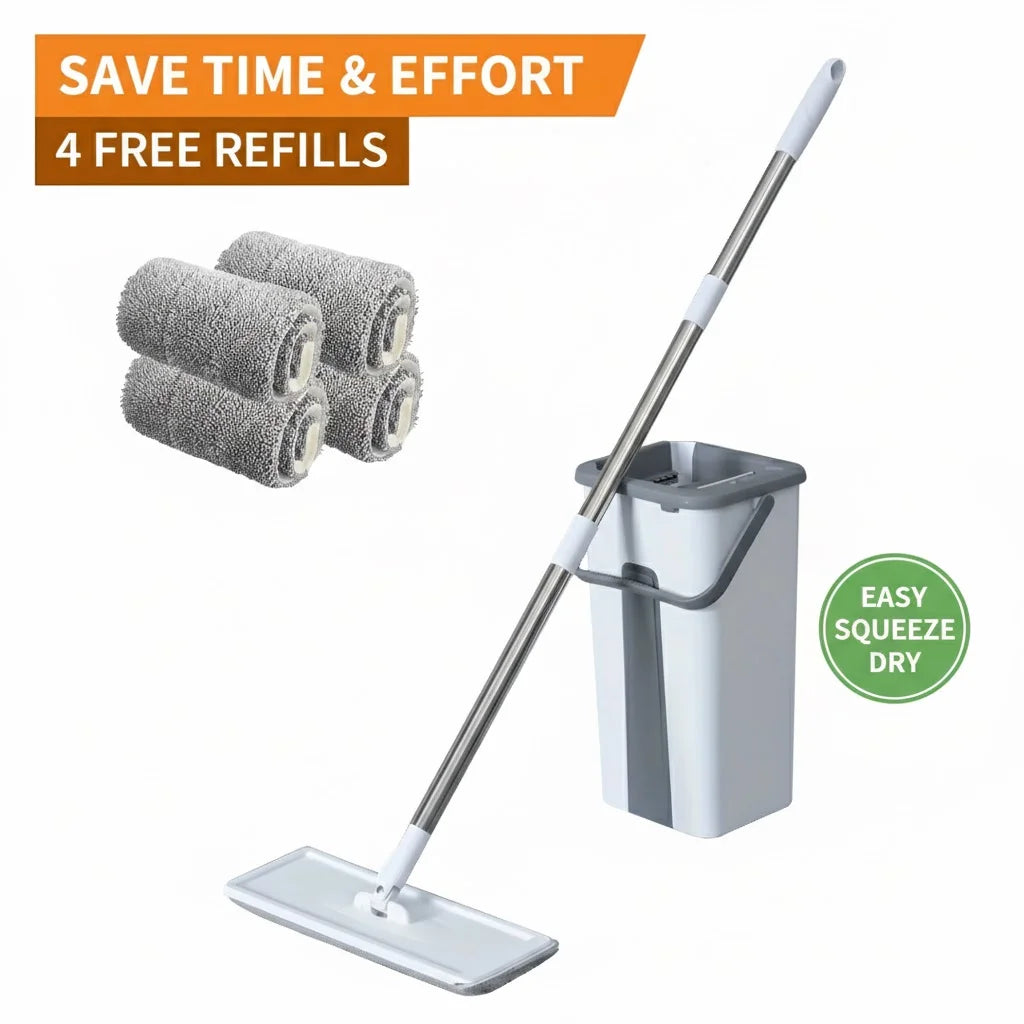Spin Mop with Bucket Set - Self-Wringing Wet Dry Cleaning System