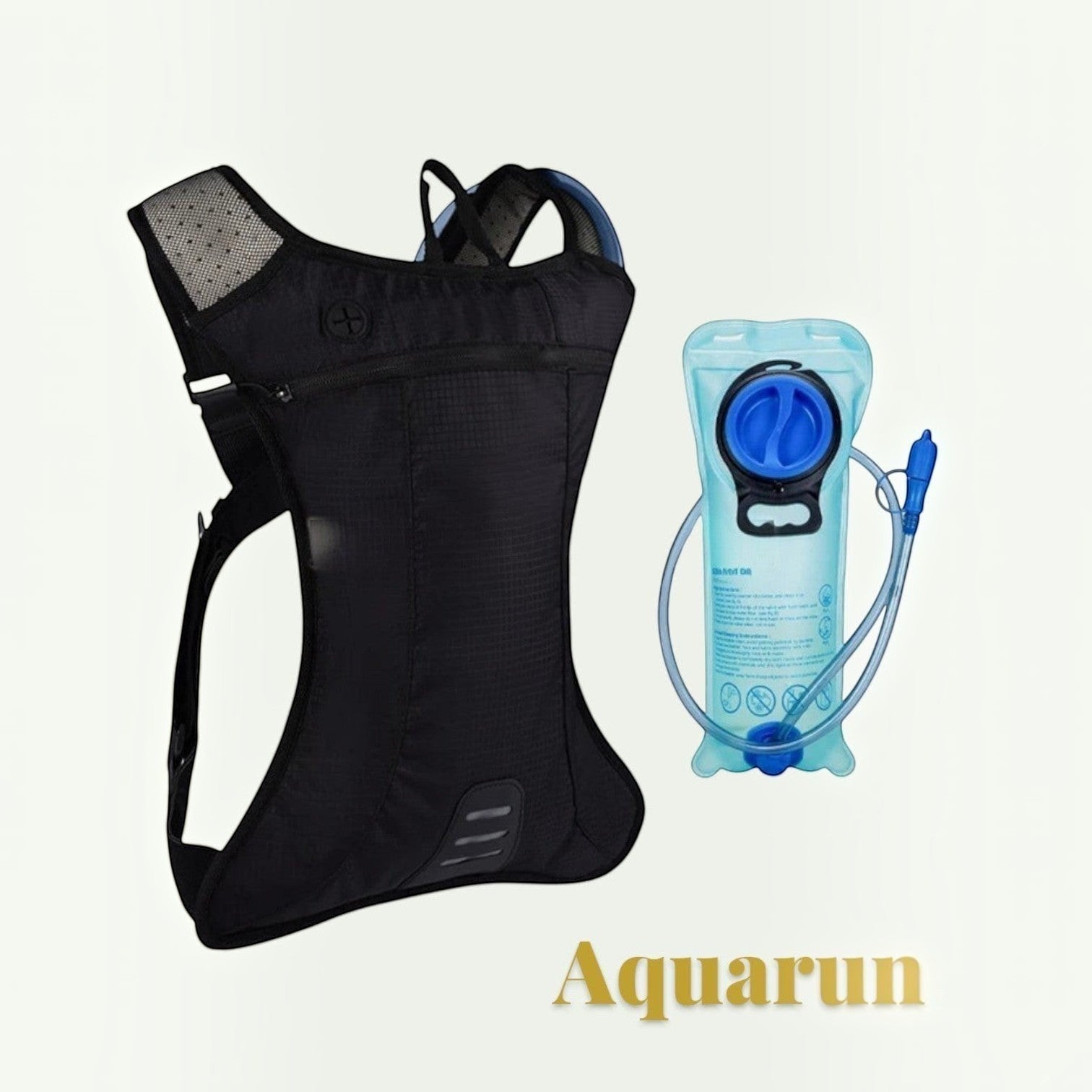 Gr8est Aquarun black waterproof nylon hydration backpack with a 2L water bladder and hands-free drinking tube