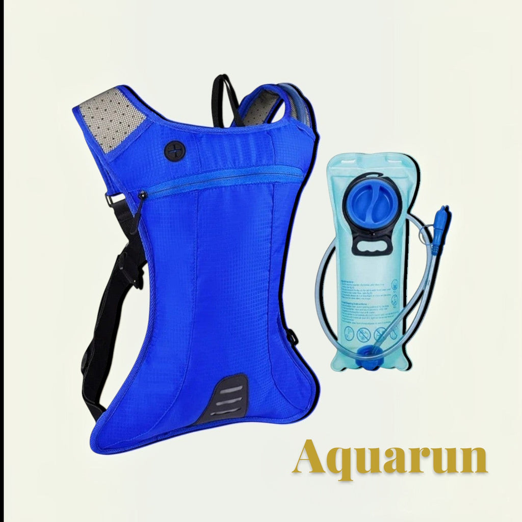 Gr8est Aquarun blue waterproof hydration backpack with 2L water bladder and drinking tube for running and cycling