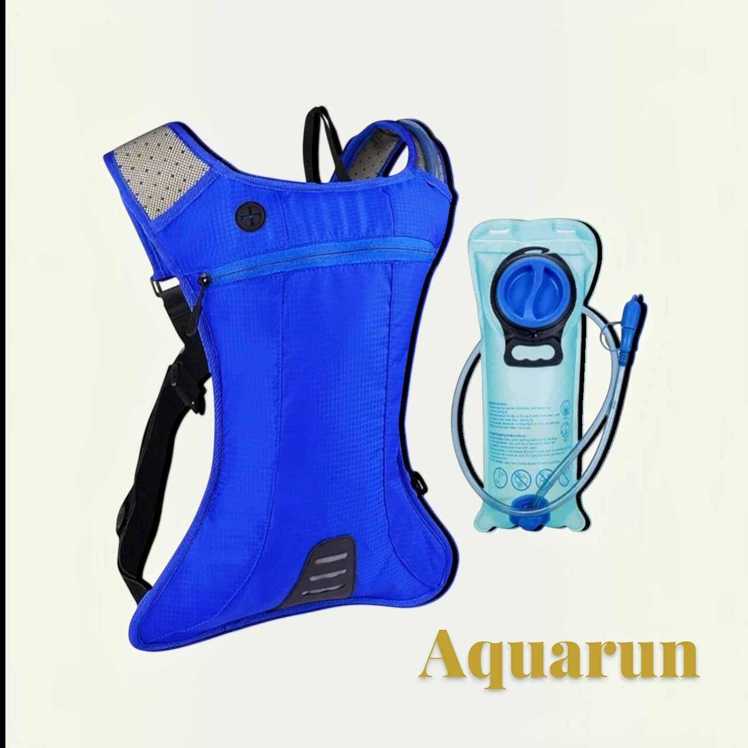 Gr8est Aquarun blue waterproof hydration backpack with 2L water bladder and drinking tube for running and cycling